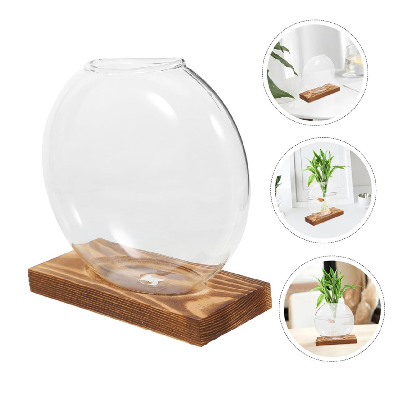 Artibetter 2pcs Hydroponic Glass Vase with Wooden Base, Hydroponic Plants Planter for Indoor Propagation, Home and Office Plant Terrarium Station