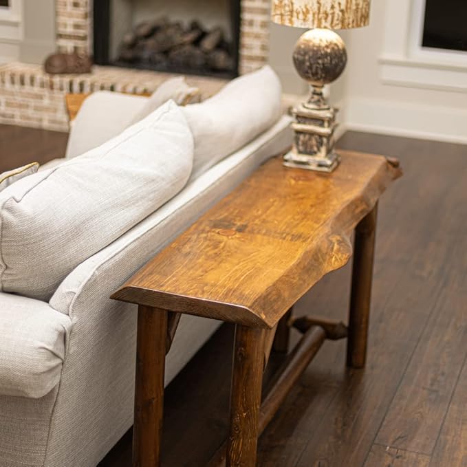 Rustic Sofa Table 56" Live Edge Console Table Cedar & Pine Wood