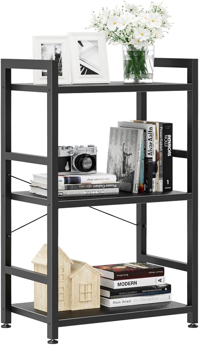 NUMENN 3 Tier Slim Bookshelf, Bookcase Shelf Storage Organizer, Modern Book