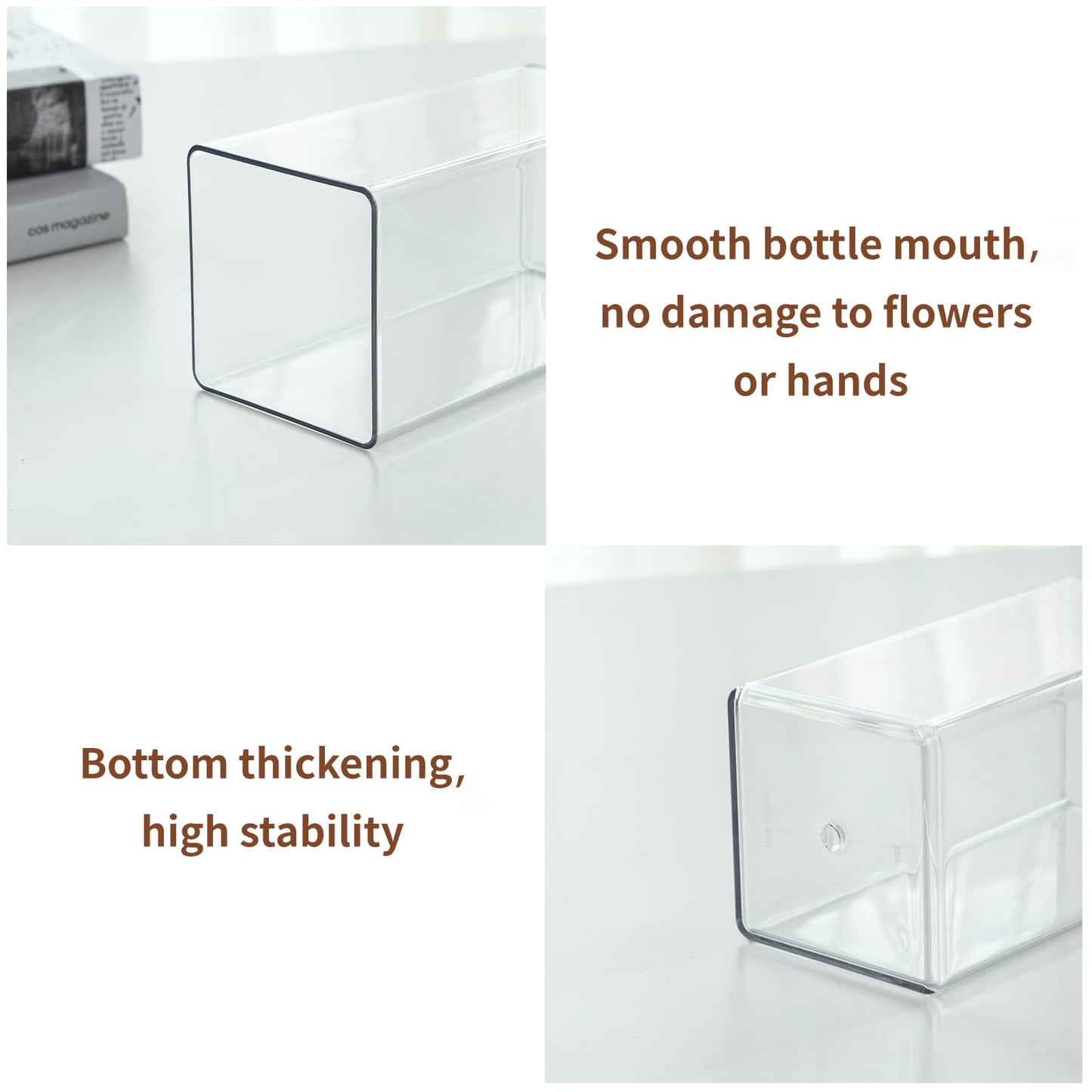 Guluto Acrylic Square Flower Vase, Non-breakable Vase, 4" x 4" x 8" Tall Clear Vases for Flower, Large Cube Floral Plant Container, Planter Terrarium for Wedding Party Event, Home Office Decor