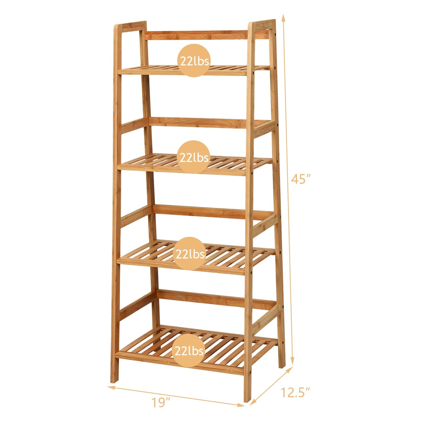 COSTWAY 4-tier Ladder Shelf, Bamboo Plant Stand Rack, Freestanding Bookshelf, Multifunctional Storage Shelves, Flower Stand Rack Holder for Garden, Balcony, Living Room, Bedroom (Natural)