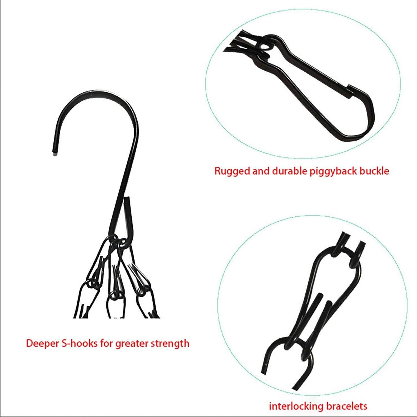 8 Pack 19.6（50cm） Inch Hanging Basket Chains 3 Point Black Metal Hanging Chains with Hooks for Plant Flower Pot Basket, Replacement Chain Hangers for Lantern, Bird Feeder, Planter, Indoor and Outdoor