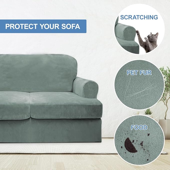 CUCRAF Cushion Sofa Cover 4 Piece Slipcovers, Soft Thick Velvet Couch Cover