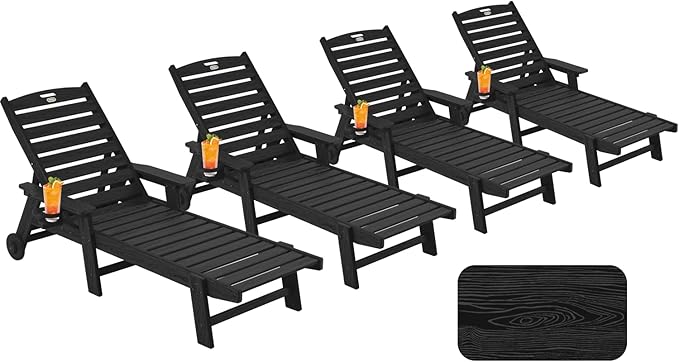 Patio Chaise Lounge Chair Set of 4, Oversize Lounge Chairs