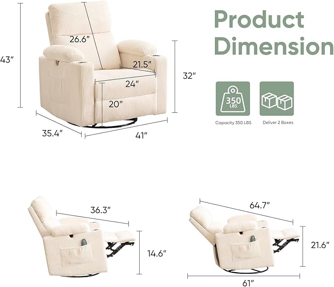 Oversized Power Recliner Chair Swivel Glider