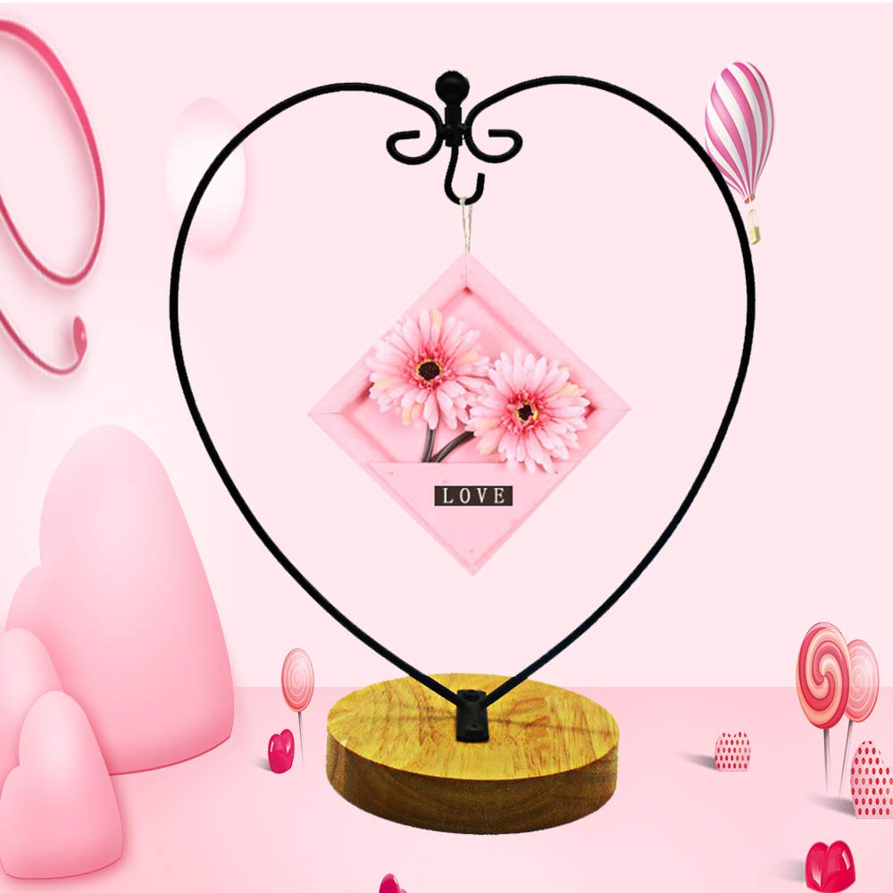 WAJJ Ornament Display Stand for Hanging Glass Terrarium Wood Base Creative Decoration for Home Garden Wedding Party Festival (Heart)