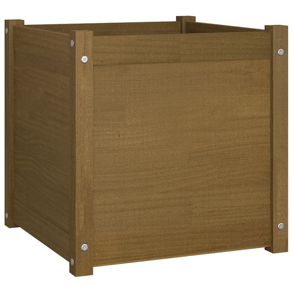 HFXHIJXQ Square Solid Pine Wood 19.7 in Honey Brown Outdoor Planter Box Rustic Garden Pot with Drainage for Flowers Herbs on Patio Terrace Balcony