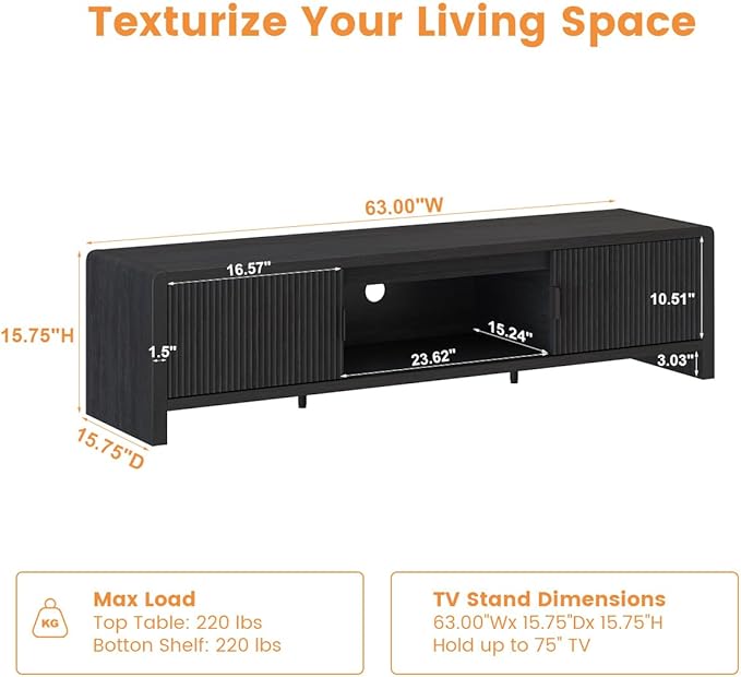 FATORRI TV Stand for 75/65/55 Inch TVs, Mid Century Modern Entertainment Center