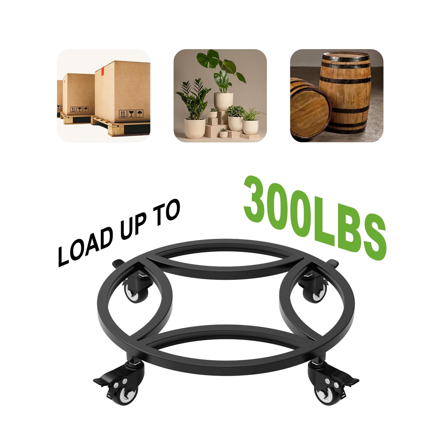 Zhongma 2 Pack Dia.15" x 3.5" H Round Plant Caddy with Wheels, Fully Assembled, Heavy Duty Construction, 300 Lbs Capacity, Load-Bearing Wheels with Brakes, No Installation Required