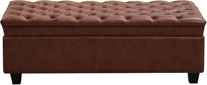 WUTUTUEE 50" Faux Leather Storage Ottoman Bench, Upholstered Rectangle End of