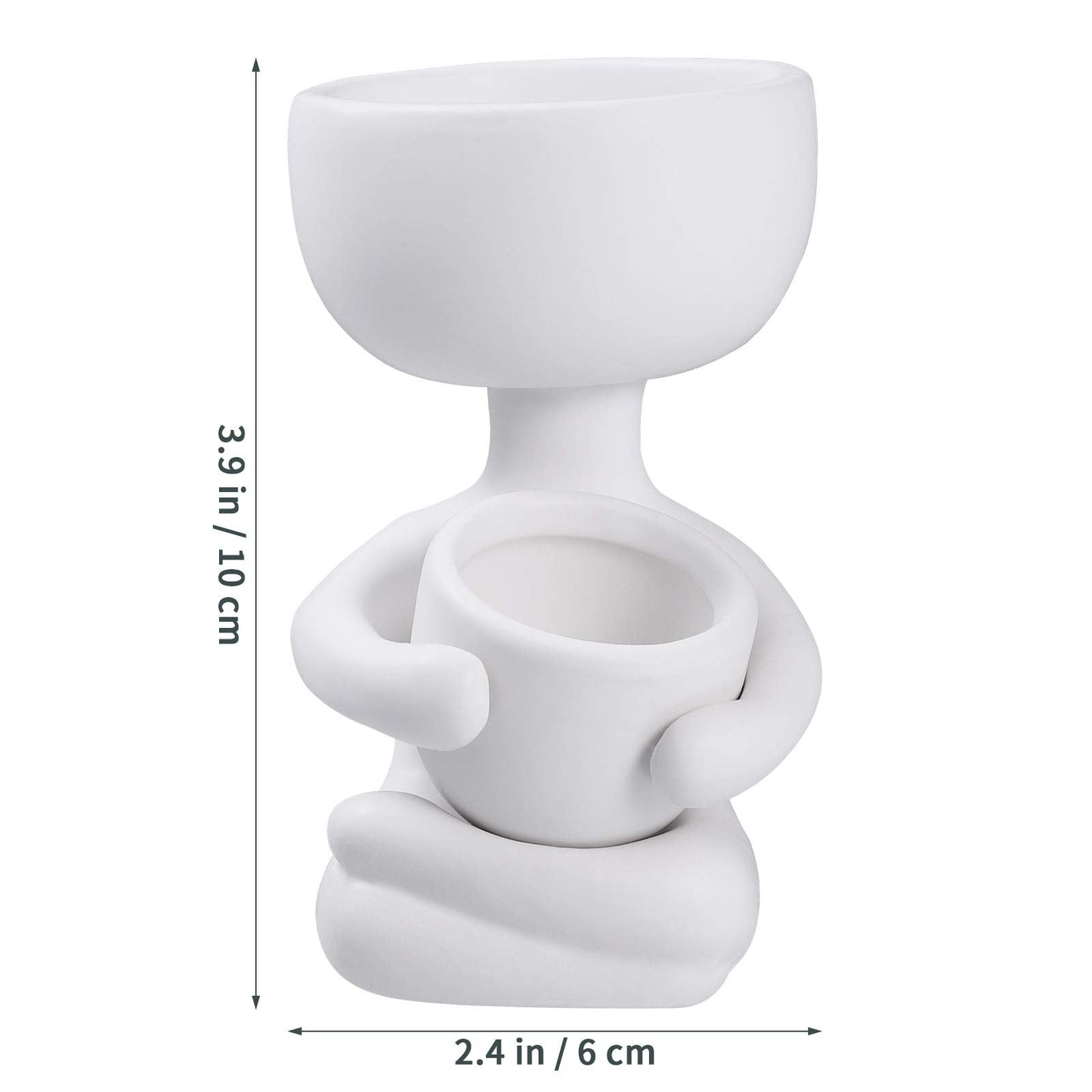 Humanoid Ceramic Flower Pot,Unique Small Planter Sitting Human Shaped Succulent Cactus Cute Plant Pot Container for Home Office Room Desk Window Desktop Decoration White,2.36x3.93 Inches