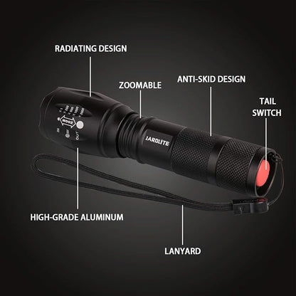 JARDLITE LED Emergency Handheld Flashlight, 4 Pack, Adjustable Focus, Water Resistant with 5 Modes, Best Tactical Torch for Hurricane, Camping, Dog Walking