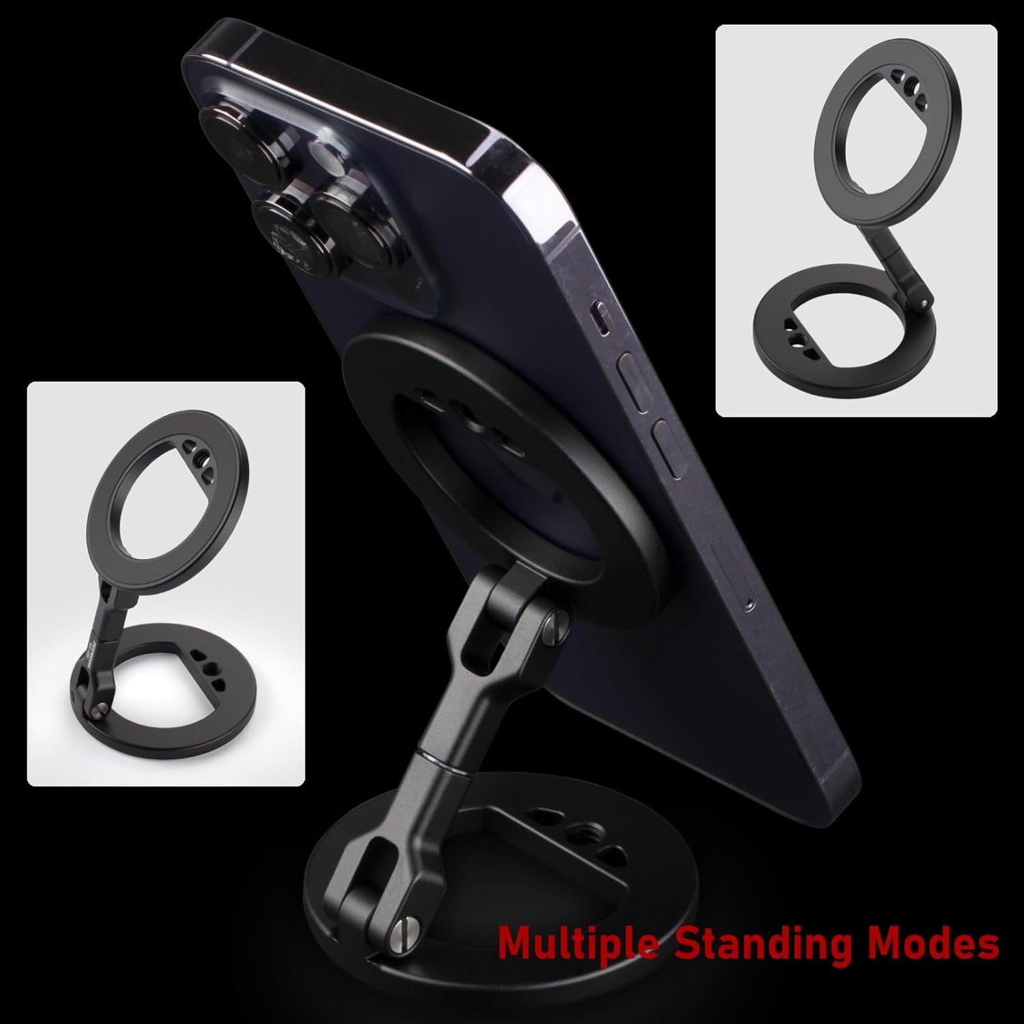 Double Magnetic Ring Phone Holder – Gym Phone Stand | 1/4" Screw Hole | Compatible with iPhone 16/15/14/13/12 Pro Max Series & MagSafe Cases (MS-01R)