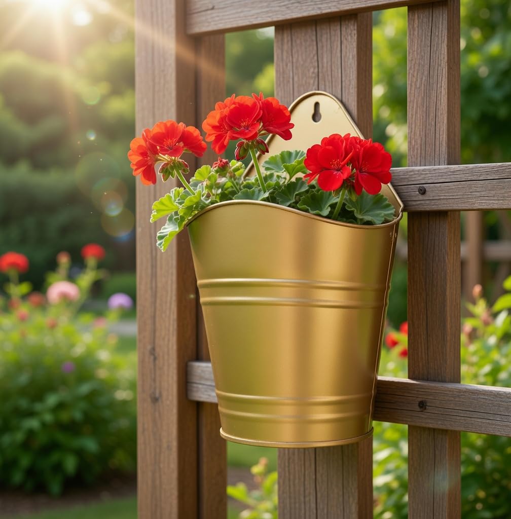 Hosley Set of 2 Gold Wall Planter with PVC Linner 6.25" L x 4" W x 10" H, Ideal Gift for Floral Arrangements Wedding Home Office Party DIY Indoor Outdoor Garden Patio