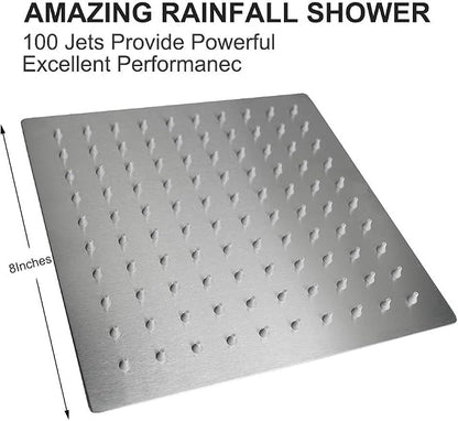 NearMoon Rain Shower Head, High Flow Stainless Steel Square Rainfall Shower, High Pressure Design, Awesome Shower Experience Even At Low Water Flow (8 Inch, Brushed Nickel)