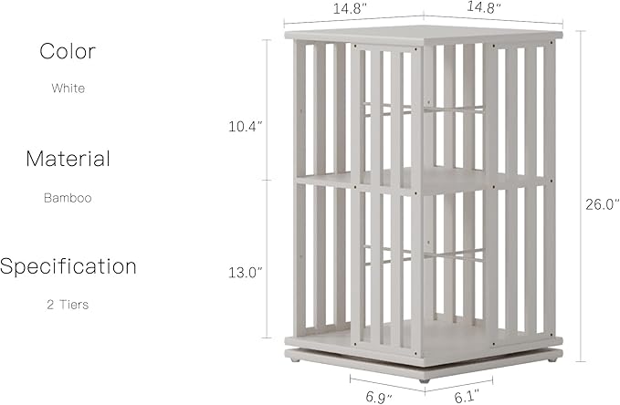 YOWOS Rotating Bookshelf Tower, 360° Display Spinning Bookcase, Bamboo