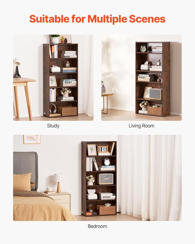 VEVOR 5 Tiers Narrow Bookshelf, 53 in Wooden Open Bookcase