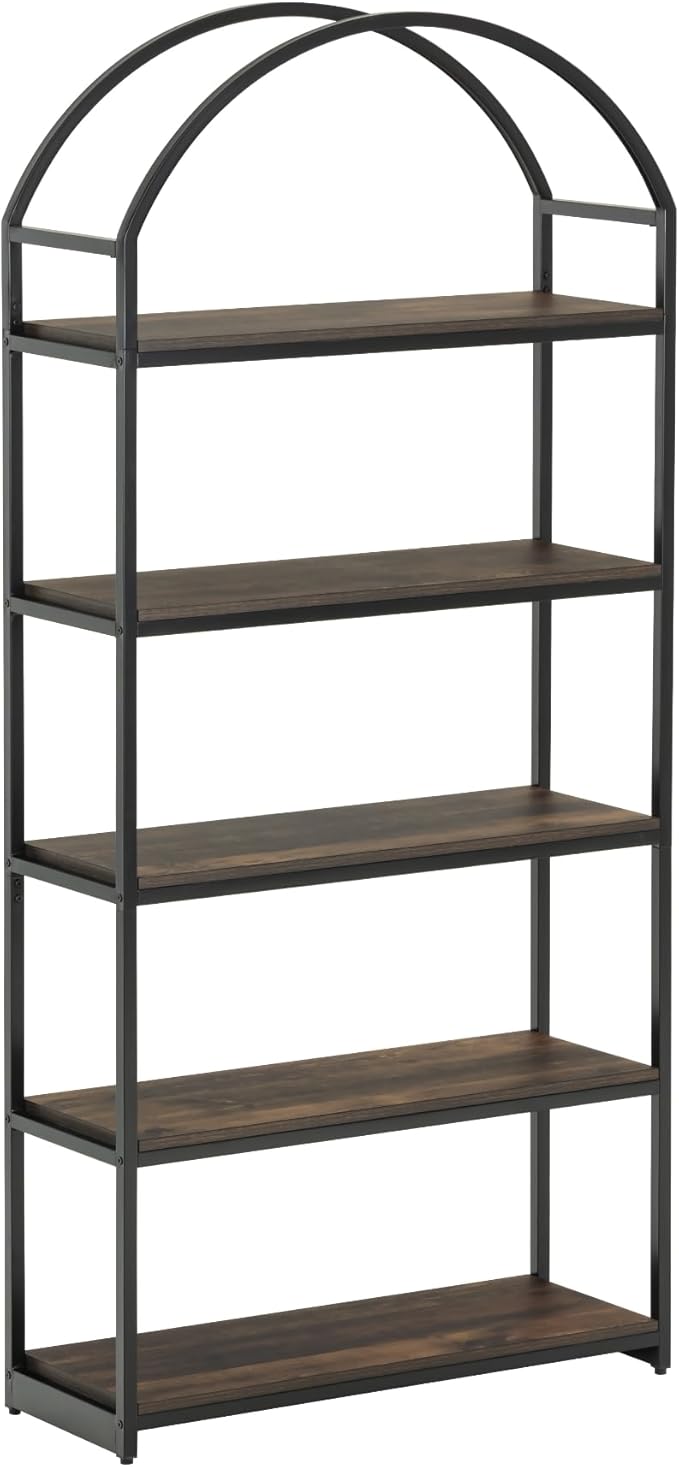 Nathan James Haven Etagere Bookshelf, 5-Shelf Bookcase in Nutmeg Wood and Black