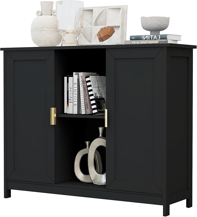 TaoHFE Black Buffet Cabinet, Modern Narrow Sideboard Buffet Cabinet Wooden Side