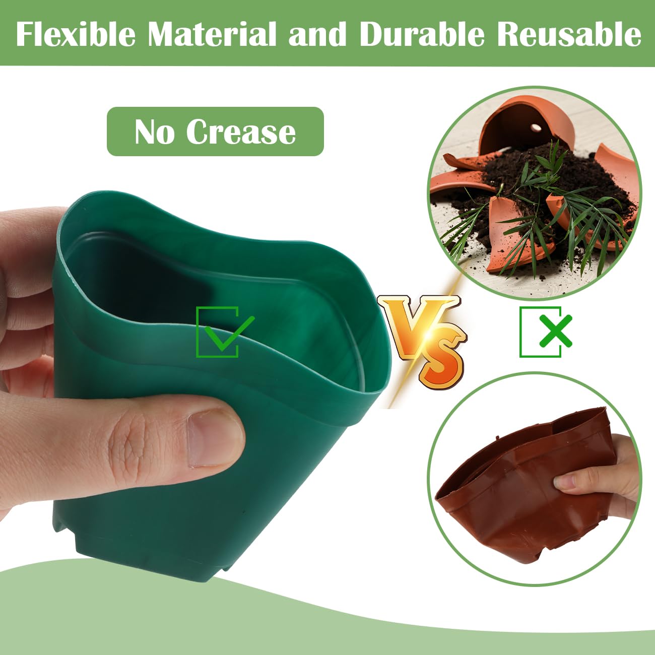 RooTrimmer 2.8 inch (7CM) Square Nursery Pots 120pcs (Green) and 24 Cell Nursery Pots Trays 5 Pack, Plastic Seedling Starter Tray with Drain Holes for Carrying and Holding Plant Pot(17"x11"x1.6")