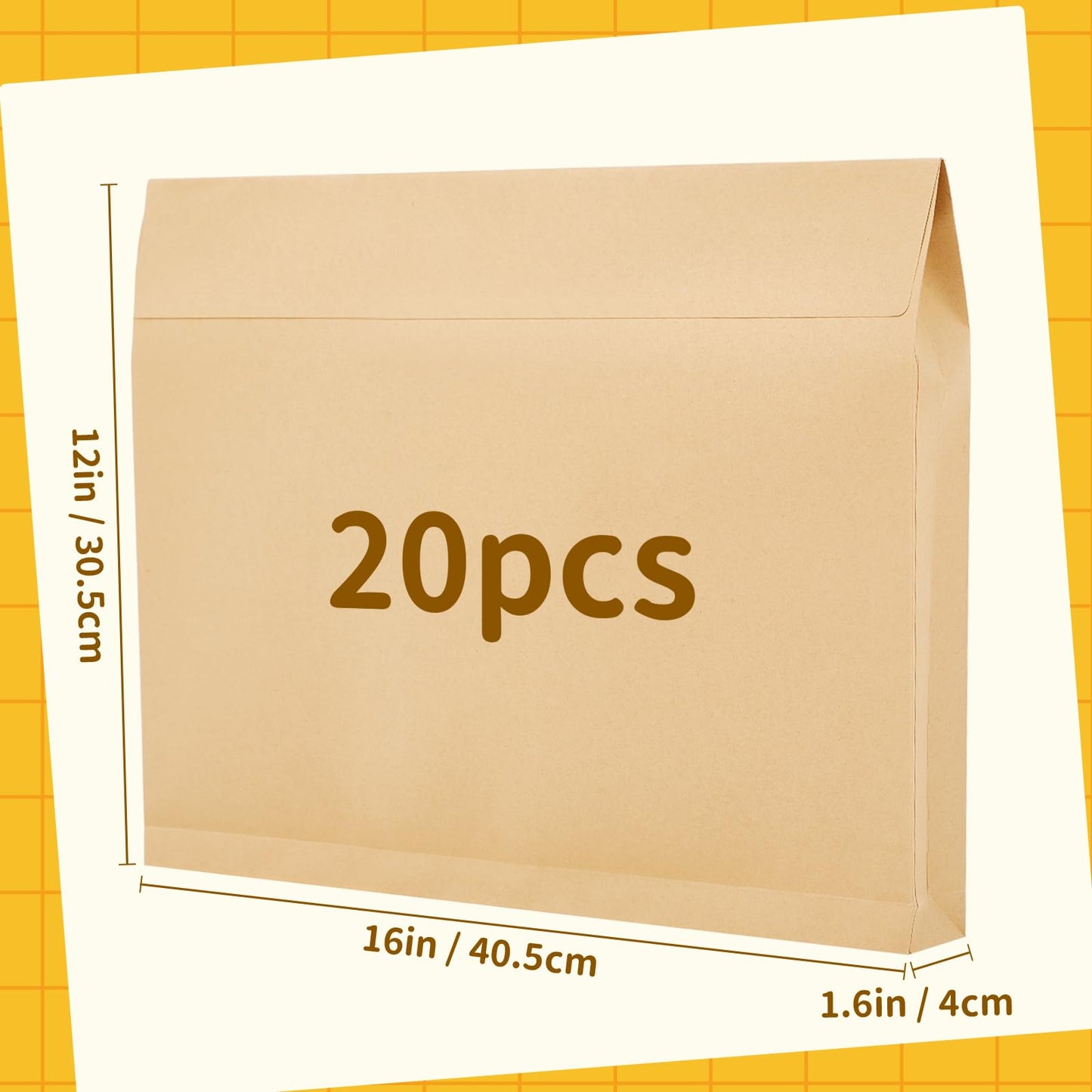 Fullhawl 20 Pcs 12 x 16 x 1.6 Inch Large Expandable Catalog Envelopes Manilla Kraft Peel and Seal Envelopes Light Brown Large Mailing for Office Home Documents Magazines Photos Storage Organizing