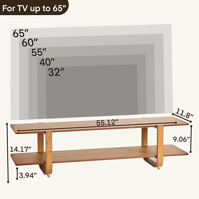 Bamboo TV Stand for TVs up to 65", Media TV Console Table