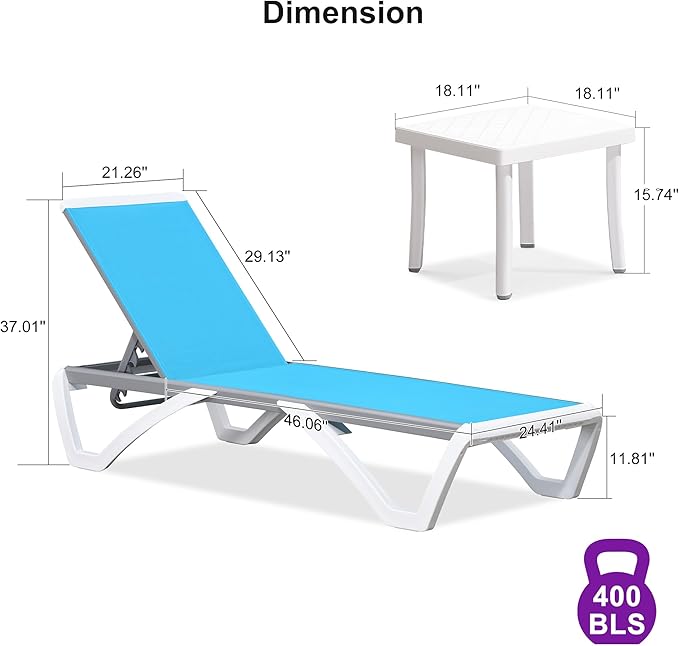 PURPLE LEAF Patio Chaise Lounge Chair Set Outside Aluminum Plastic Stackable