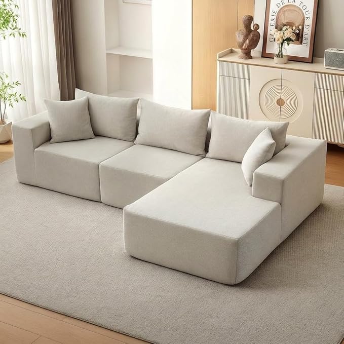 Corduroy Modular L Shape Sofa, Cloud Feel Compressed Sectional Couch