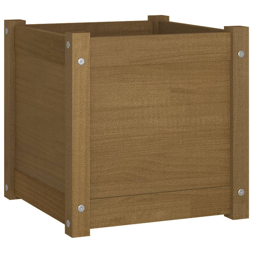 Xolmizyn Square Garden Planter Box, 15.7 Inch Solid Pinewood Flower Pot for Outdoor Patio, Backyard, Deck, and Indoor Home Decor, Honey Brown