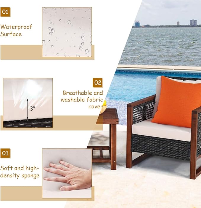 Tangkula 3 Pieces Patio Wicker Furniture Set, Rattan Outdoor Sofa Set