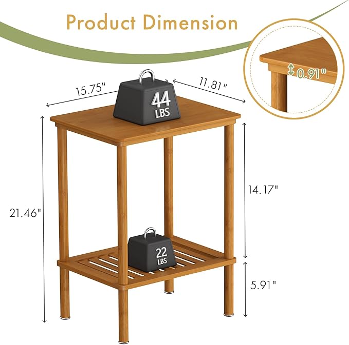 2-Tier Small Side Table, Narrow Entryway Table, Bedside End Table, Bamboo Night