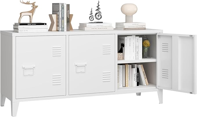MIOCASA TV Stand 3 Door Metal Storage Locker Cabinet