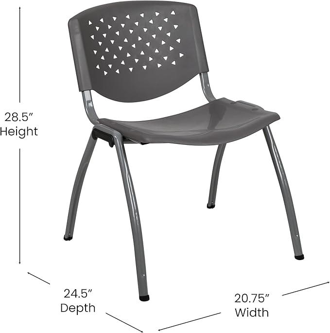 Flash Furniture HERCULES Series 880 lb. Capacity Gray Plastic Stack Chair