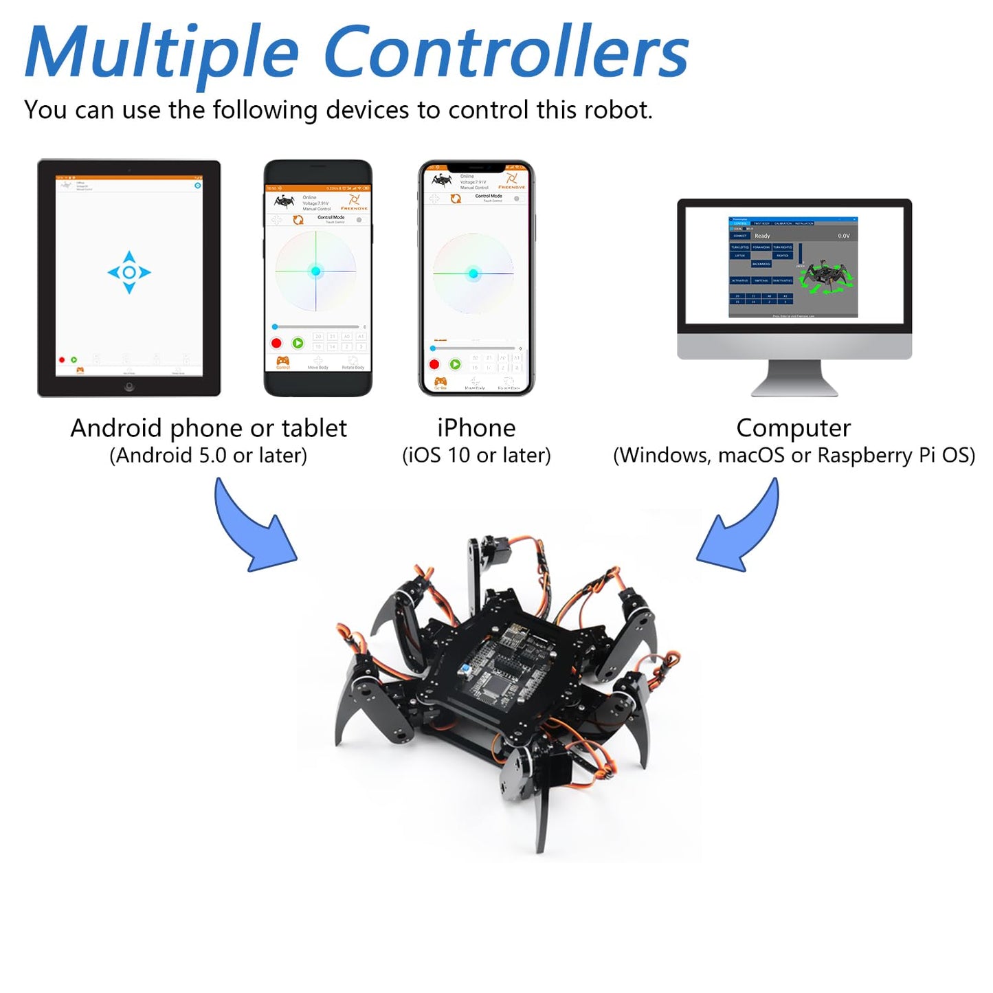 Freenove Hexapod Robot Kit (Compatible with Arduino IDE), Walking Crawling Twisting, App Remote Control, Servo STEM Project