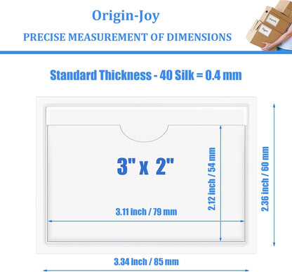 Origin-Joy 60 PCS Self Adhesive Index Card Pockets with Top Open, Clear Plastic Label Holder for Cards of Note, Library and Business, Adhesive Label Pockets & Card Holder (3 x 2 inch)