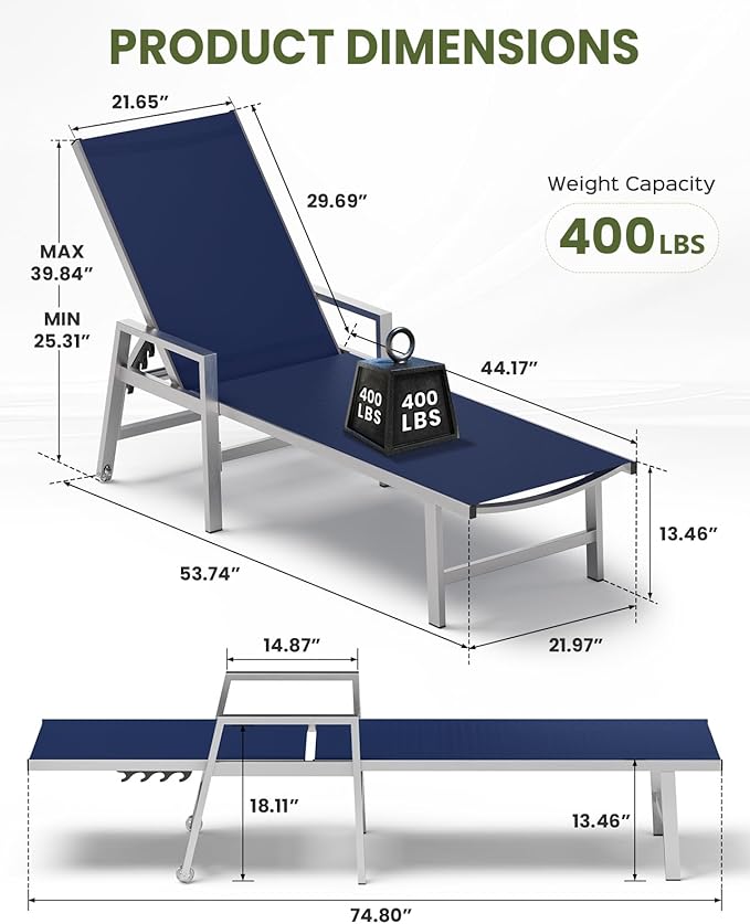 Patio Chaise Lounge Chair Outdoor Set of 2