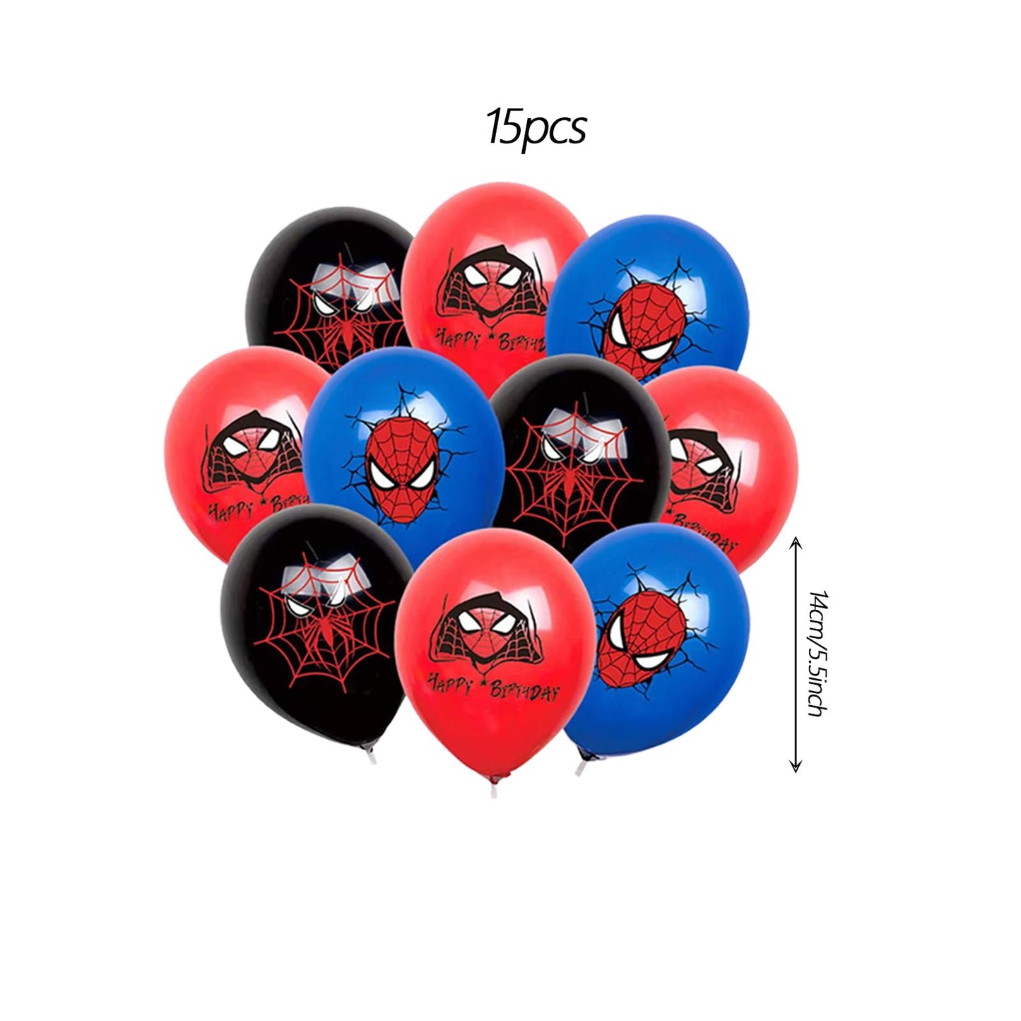 Cartoon spidey - themed birthday party supplies: "Happy Birthday" banner, 12inch latex balloons , 2 types of aluminium balloons hanging swirls,assemble the aluminum balloon