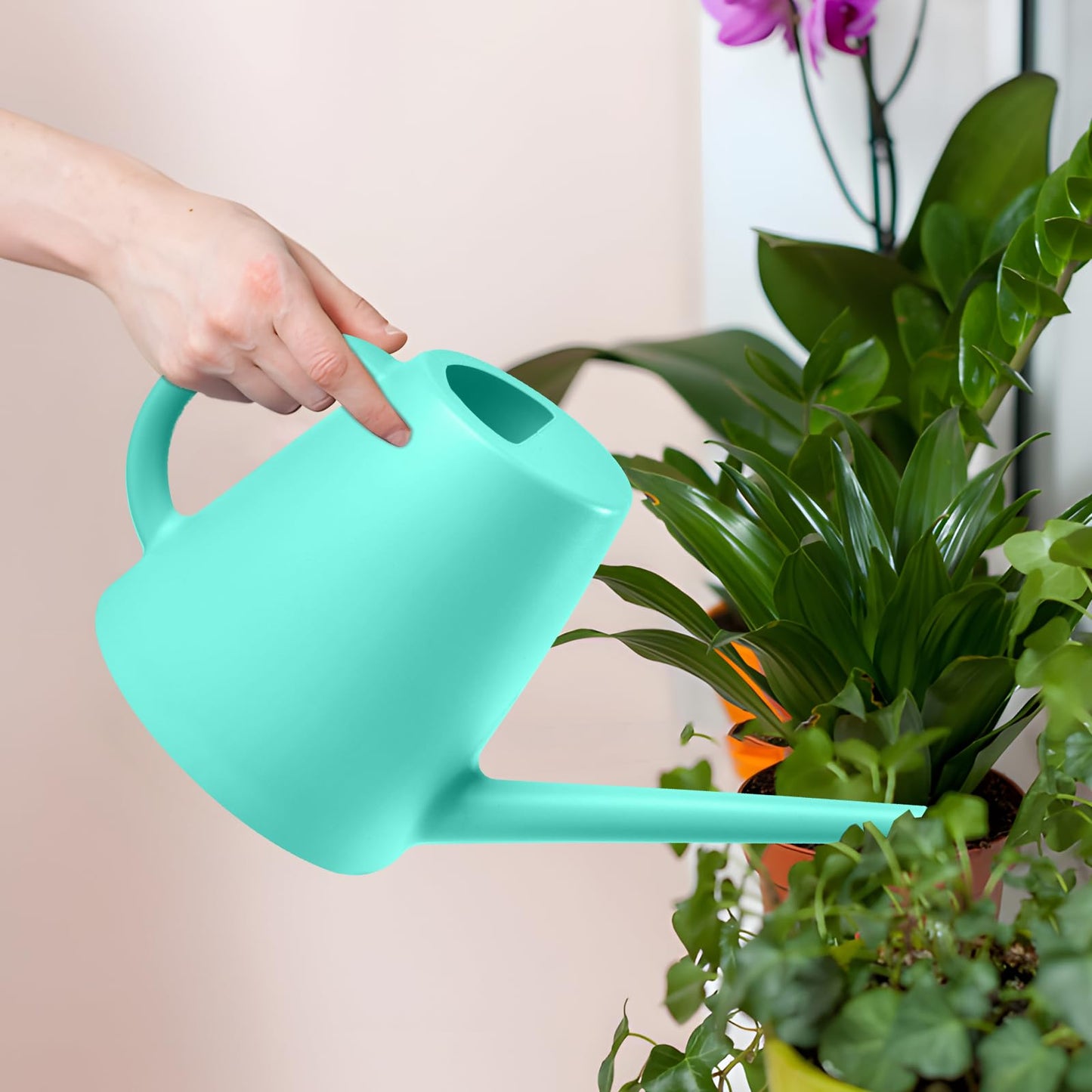 ZXJ Grip Plant Watering Cans for Indoor and Outdoor Home Garden Plants - with Long Spout - SkyBlue - 1/2 Gallon