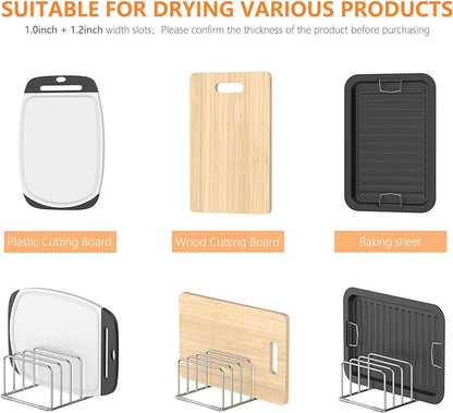 KORRTFID Cutting Board Holder Stand, Chopping Board Storage Rack, Cutting Board Organizer, 304 Stainless Steel Chopping Board Holder, Cookie Sheets Organizer 1.0+1.2 Inch Width Slots(Large)