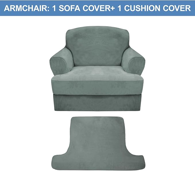 CUCRAF T Cushion Sofa Cover 2 Piece Armchair Slipcovers, Soft Thick Velvet