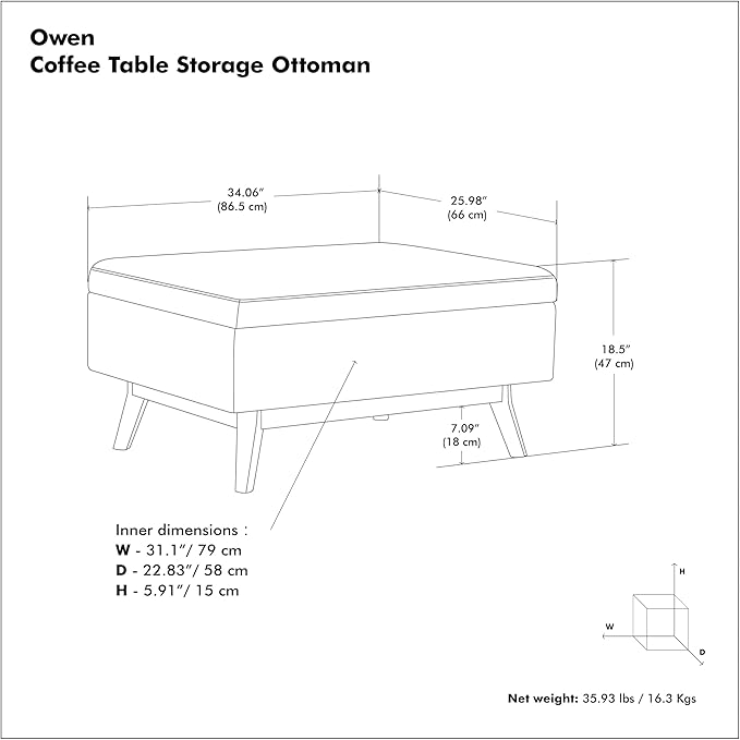 SIMPLIHOME Owen Coffee Table Storage Ottoman