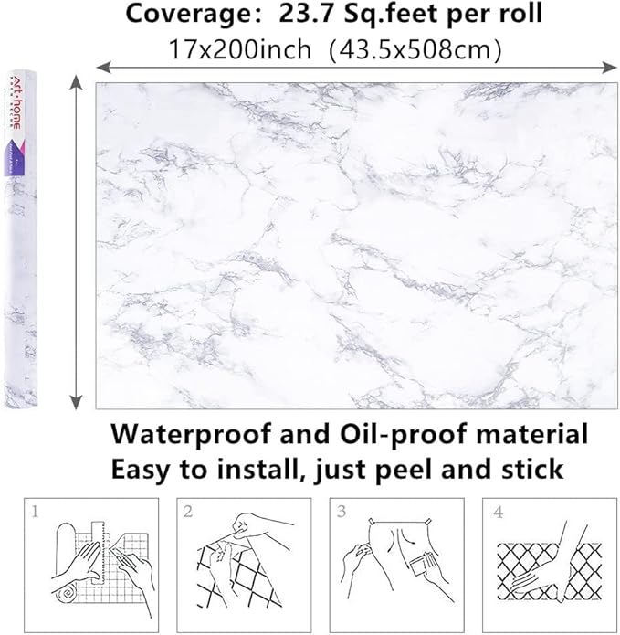 Arthome White Marble Contact Paper