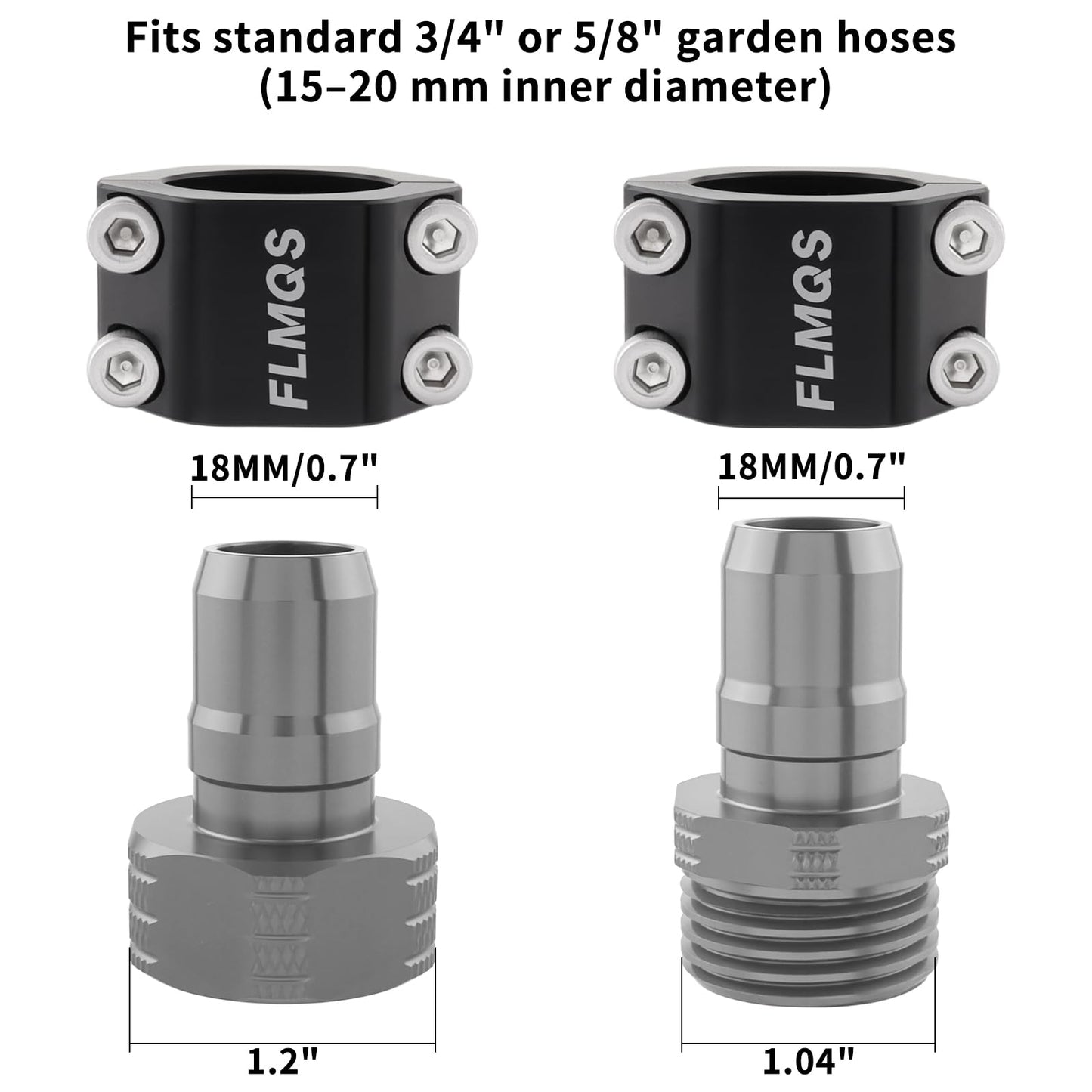 FLMQS Garden Hose Repair Connector Kit with Clamps, Fits 3/4" or 5/8" Garden Hoses, Leak-Proof Male and Female Hose Adapter, 3 Sets Black