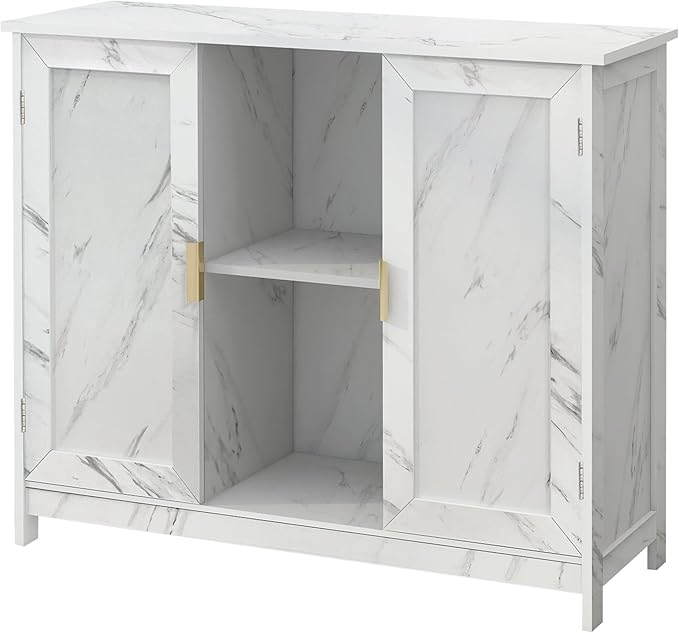 TaoHFE Marble Top Narrow Sideboard Cabinet, Modern White Marble Side Buffet