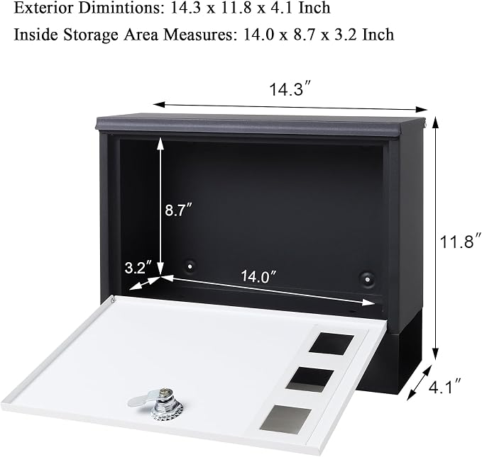Locking Mailbox Wall Mounted Vertical– Jssmst mailboxes with Key Lock and Newspaper Compartment, Key Lock Drop Box Large Capacity, 14.3 x 3.8 x 11.8 Inch, White，SM-HPB911WN