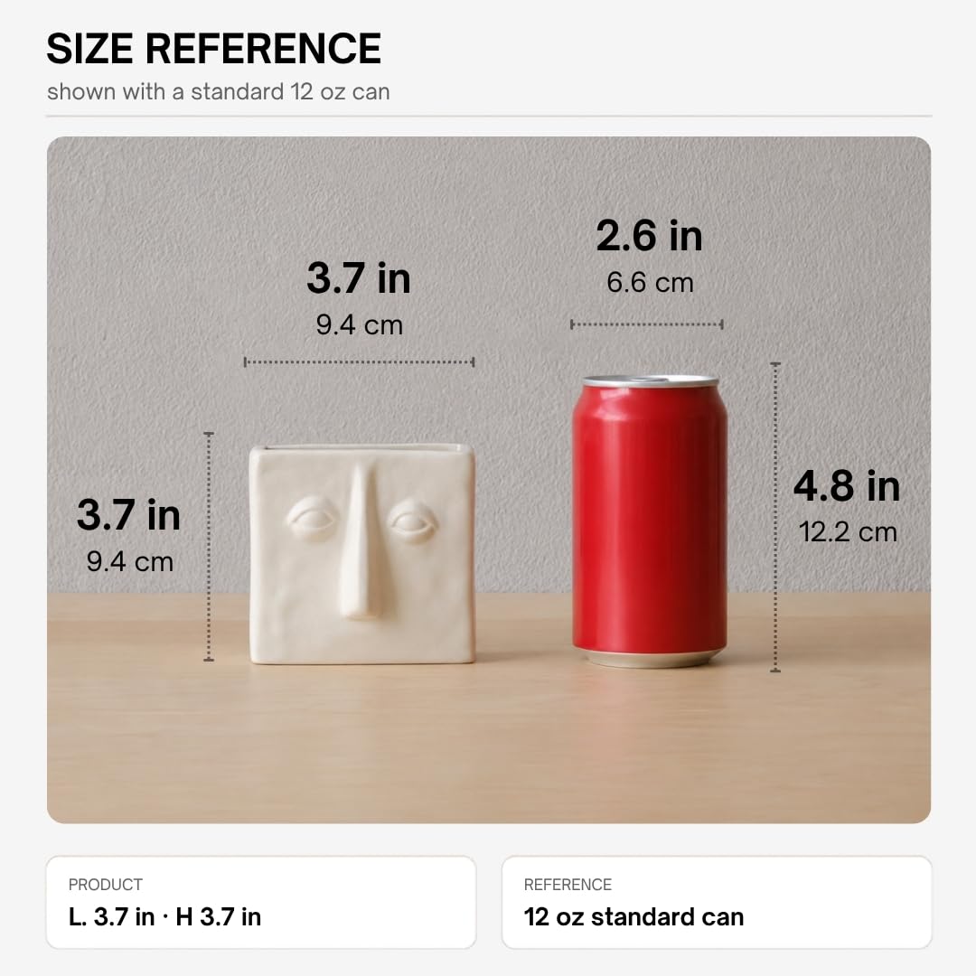 WENSHUO Abstract Square Face Pen Holder, Modern and Minimalistic Desk Accessories (Crème)