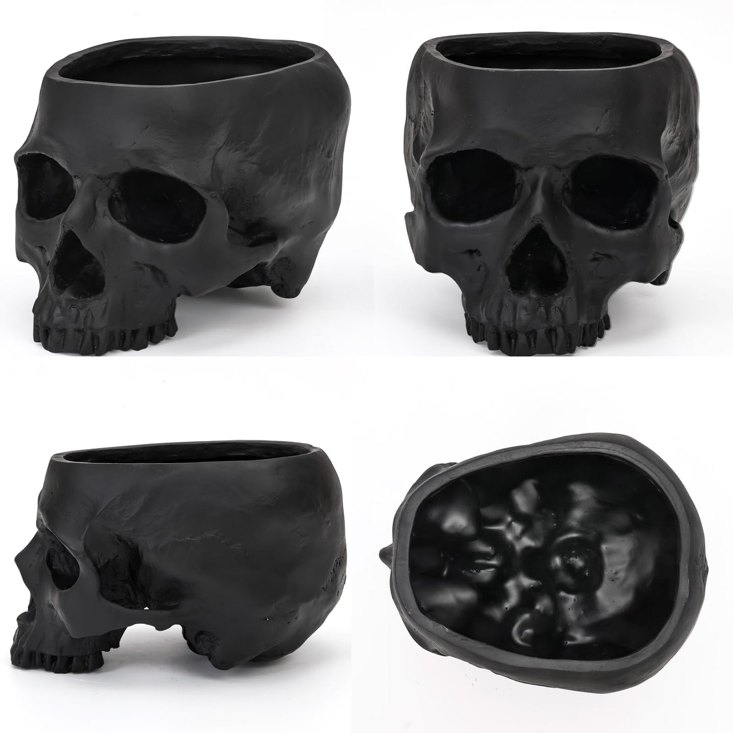 Sinromrich Skull Planter Pot for Plants - Realistic Human Skull Head Flower Pot, Halloween/Gothic Décor, Resin Planter for Succulents, Bonsai, Cactus, Home Bar, Desk, Spooky Gift Idea (Black)