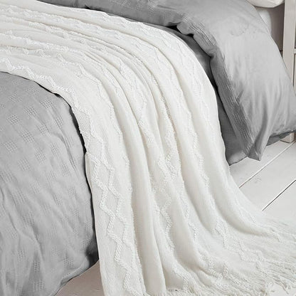 BOURINA Fluffy Chenille Knitted Fringe Throw Blanket Lightweight Soft Cozy for Bed Sofa Chair Throw Blankets, Off White 60"x80"