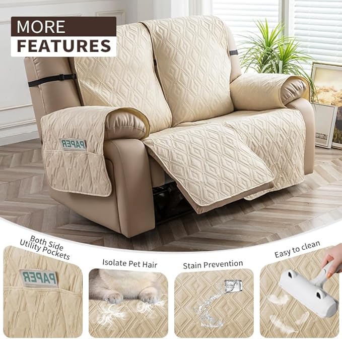 Genina Waterproof Loveseat Recliner Cover Non-Slip, Sofa Cover