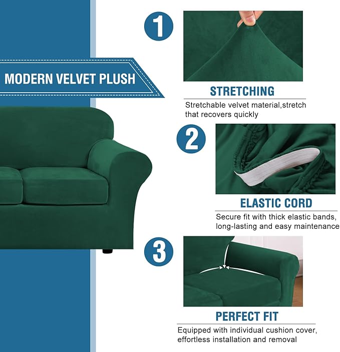 H.VERSAILTEX Rich Velvet Stretch 2 Piece Cover Chair Slipcover Sofa Cover